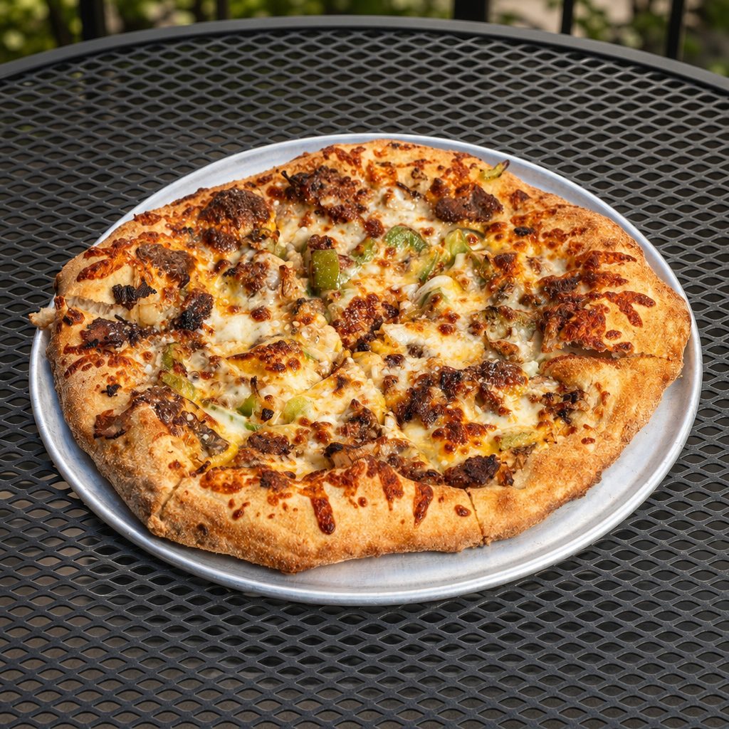 X-LRG Philly Cheesesteak Pizza.