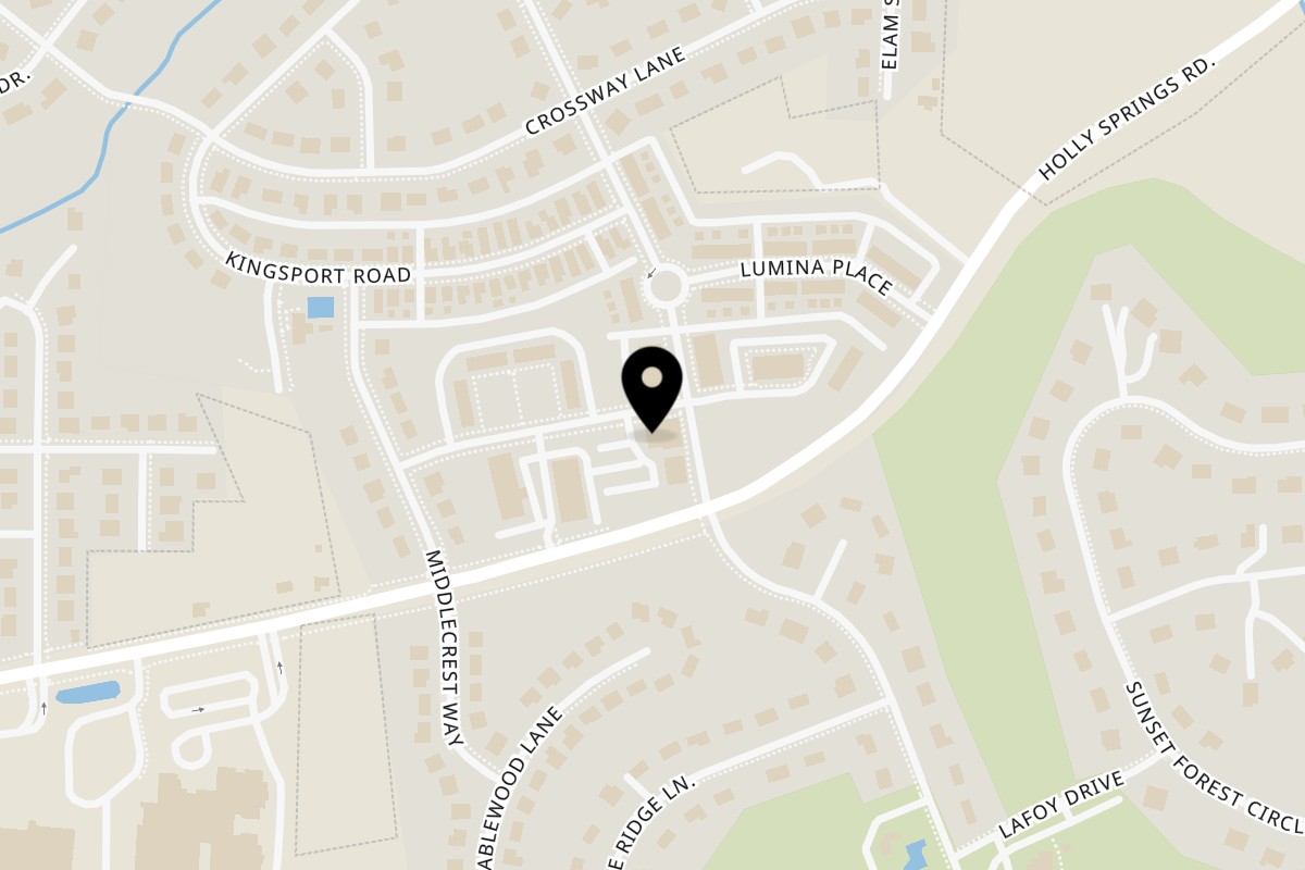 Map showing the location of Homegrown Pizza on 4928 Linksland Dr in Holly Springs